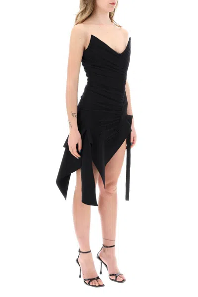 Shop Mugler Asymmetric Mini Bustier Dress In Nero