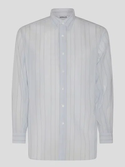 Shop Auralee Light Blue Cotton Shirt In Light Blue Stripe