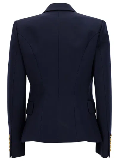 Shop Balmain Blue Double-breasted Jacket With Jewel Buttons In Wool Woman