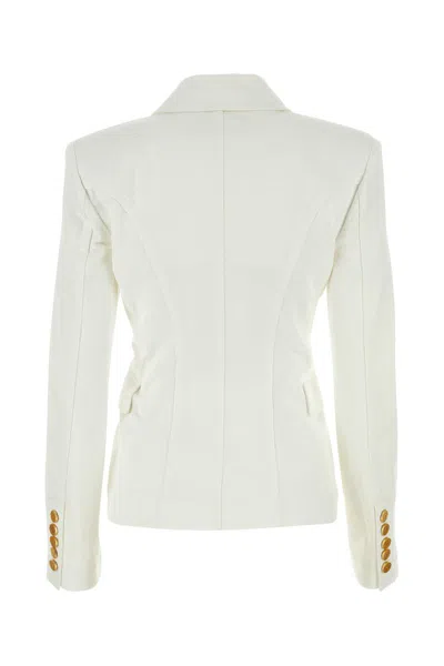 Balmain White Double-breasted Jacket With Peak Lapels And Logo Buttons In Fabric Women In 0fablanc