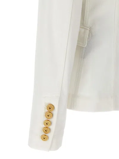Balmain White Double-breasted Jacket With Peak Lapels And Logo Buttons In Fabric Women In 0fablanc