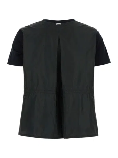 Shop Herno Black T-shirt With Drawstring And Cut-out In Cotton Woman