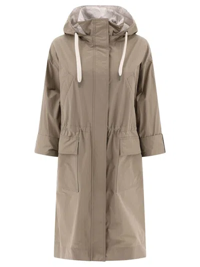 Shop Brunello Cucinelli Water-resistant Taffeta Hooded Outerwear Jacket With Monili In Beige