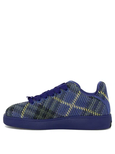 Shop Burberry "check Knit Box" Sneakers In Blue
