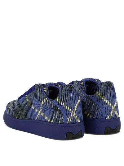 Shop Burberry Checked Knitted Sneakers In Blue