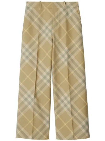Shop Burberry Checked Wool Trousers In Flax Ip Check