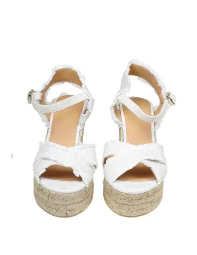 Shop Castaã±er Castañer Fabric Espadrilles In White / Gold