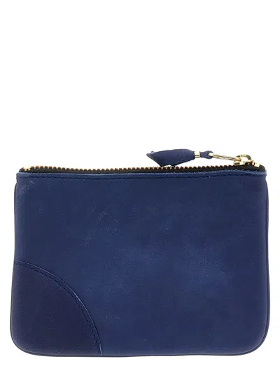 Comme Des Garçons Zipped Logo Wallet In Blue