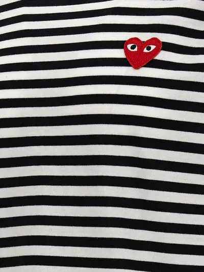 Shop Comme Des Garçons Play Logo Patch Stripes T-shirt In White/black
