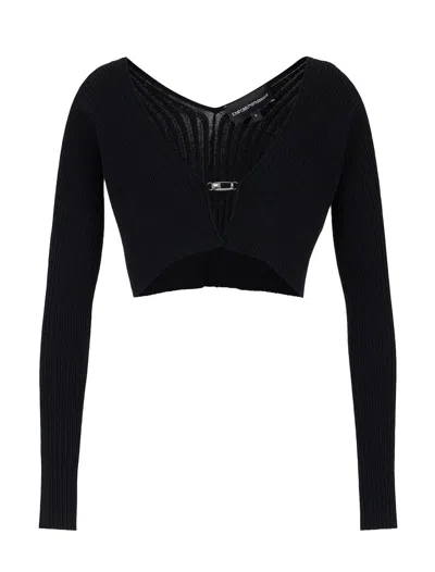 Shop Emporio Armani Cropped Cardigan In Black