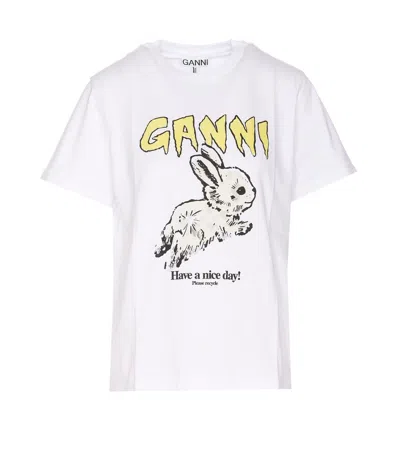 Shop Ganni "bunny" T-shirt In White