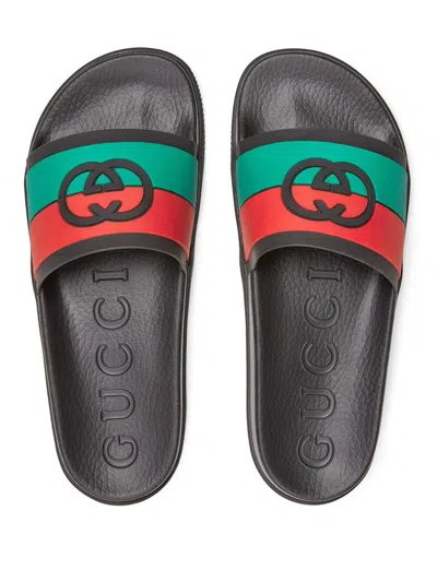 Shop Gucci Logo Rubber Slides In Black