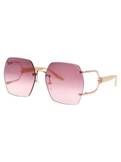 Shop Gucci Sunglasses In 004 Gold Ivory Violet