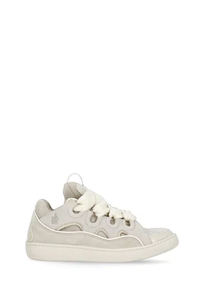 Shop Lanvin White Leather Curb Sneakers In Peach