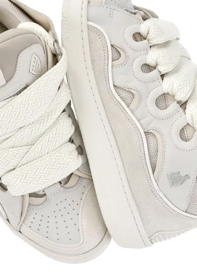 Shop Lanvin White Leather Curb Sneakers In Peach