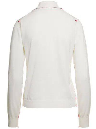 Maison Margiela White High Neck Sweater With Contrasting Stitching In Wool Woman In White