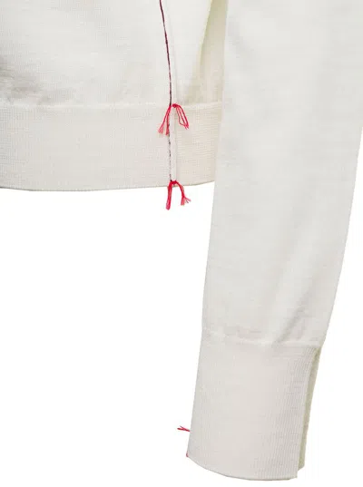 Maison Margiela White High Neck Sweater With Contrasting Stitching In Wool Woman In White
