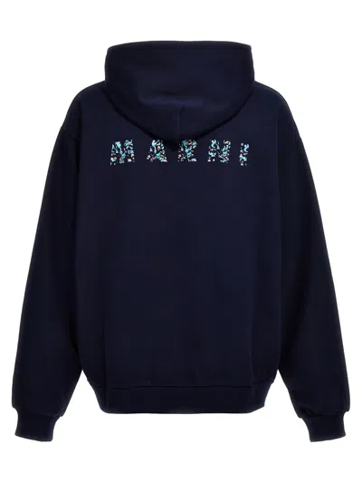 Shop Marni Logo Print Hoodie In Blue