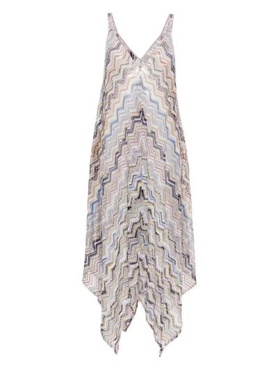 Shop Missoni Zigzag Pattern Long Cover-up In Blue