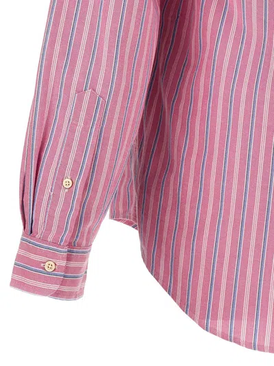 Shop Polo Ralph Lauren Cotton Shirt With Striped Pattern And Logo In Pink