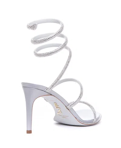 René Caovilla Cleo 80 Wraparound Satin Sandals In Silver