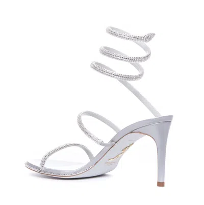 René Caovilla Cleo 80 Wraparound Satin Sandals In Silver