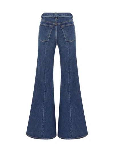 Shop Sacai Belted Flared Jeans In Blue
