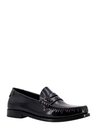 Shop Saint Laurent Monogram Leather Loafers In Black