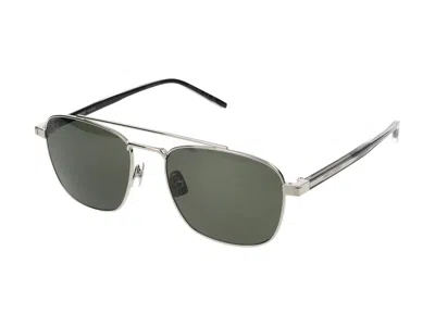 Shop Saint Laurent Sunglasses In 002 Silver Crystal Grey