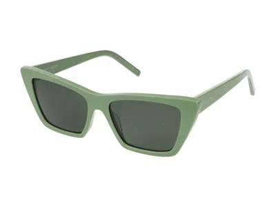 Shop Saint Laurent Eyewear Sunglasses In 057 Green Green Grey