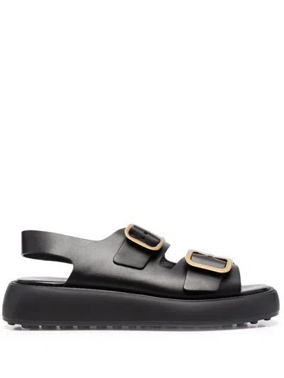 Shop Tod's Double Buckle Sandals Shoes In Black