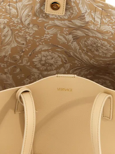 Shop Versace 'virtus' Shopping Bag In Beige