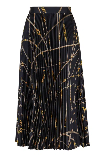 Shop Versace Pleated Midi Skirt In Blue