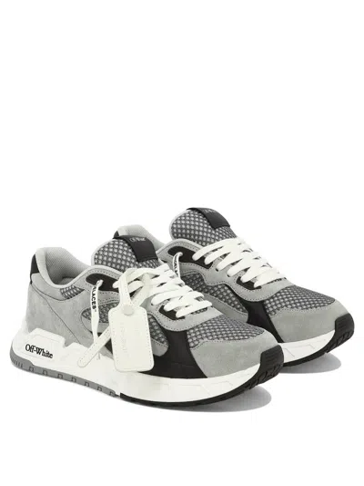 Shop Off-white White And Grey Low Top Sneakers With Logo Detail In Techno Fabric Man