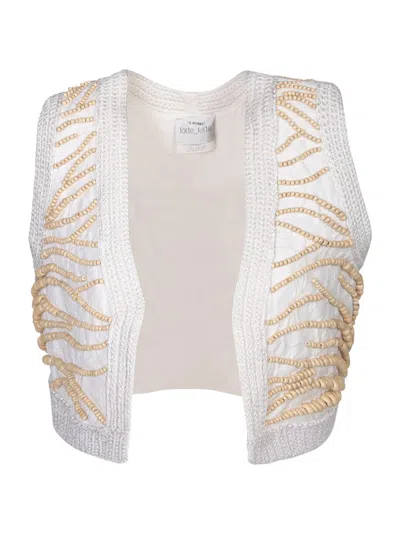 Shop Forte Forte White Vest With Embroidery And Beads In Cotton Woman