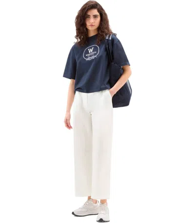 Shop Woolrich Cotton Pleated Trousers In White