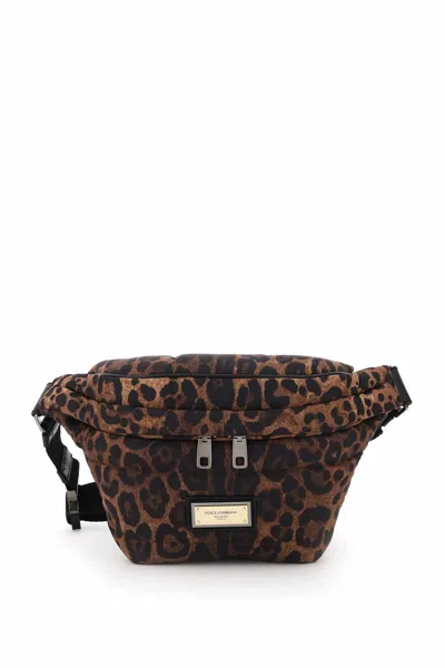 Shop Dolce & Gabbana Leopard Print Nylon Beltbag In 棕色的