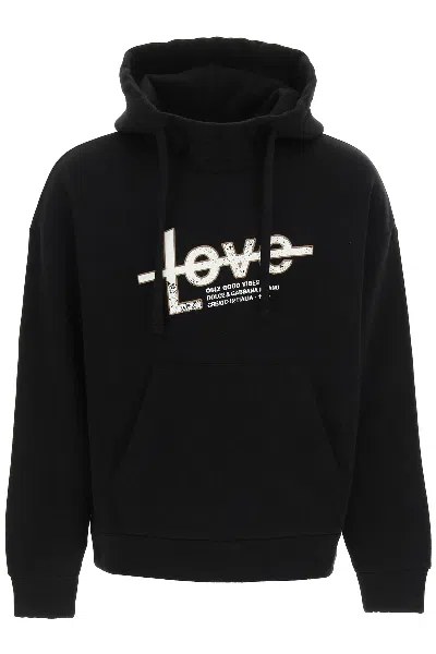 Shop Dolce & Gabbana 'only Good Vibes' Print Hoodie In Black