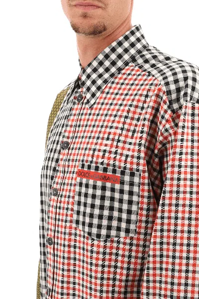 Shop Dolce & Gabbana Oversized Gingham Patchwork Shirt In Red