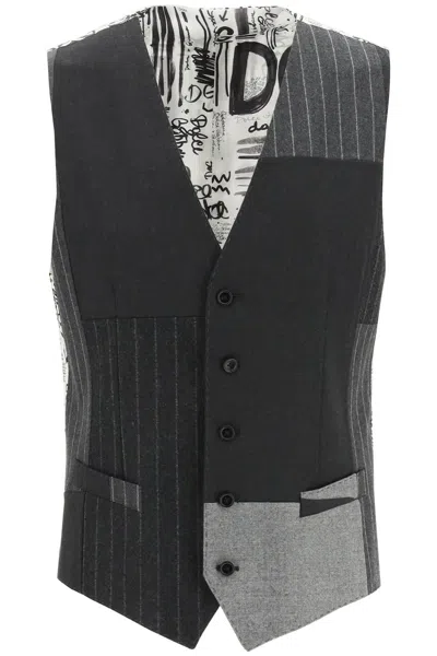 Shop Dolce & Gabbana Patchwork Wool And Cashmere Vest In 灰色的
