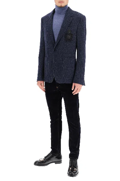 Shop Dolce & Gabbana Tailored Blazer In Tartan Wool In 蓝色的