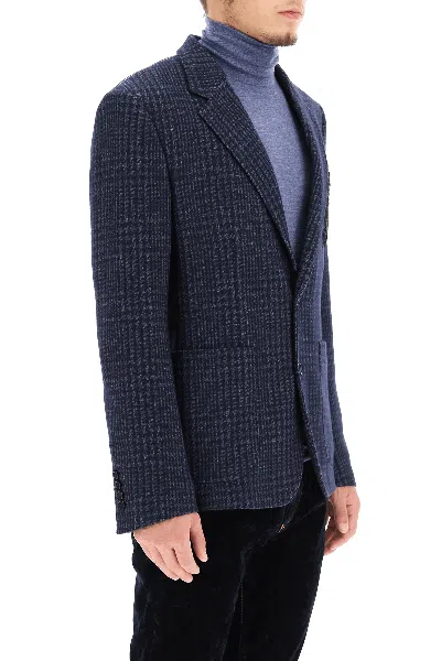 Shop Dolce & Gabbana Tailored Blazer In Tartan Wool In 蓝色的