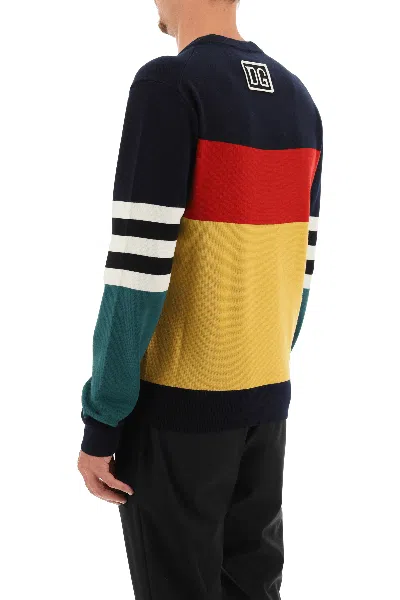 Shop Dolce & Gabbana Color Block Wool Sweater In Blue