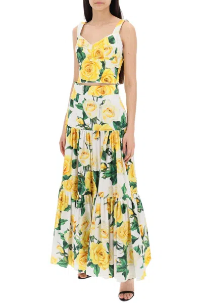 Shop Dolce & Gabbana "long Skirt With Ruffle Details And Yellow Rose In 白色的