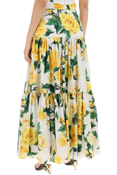 Shop Dolce & Gabbana "long Skirt With Ruffle Details And Yellow Rose In 白色的
