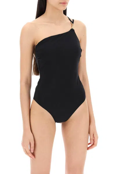 Shop Tory Burch One Shoulder Swimsuit With In Black