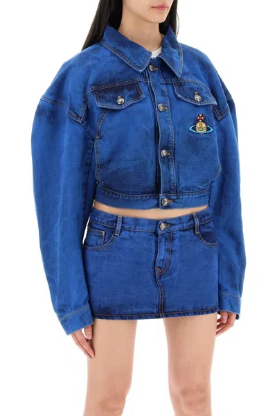 Shop Vivienne Westwood Cropped Denim Boxer In 蓝色的