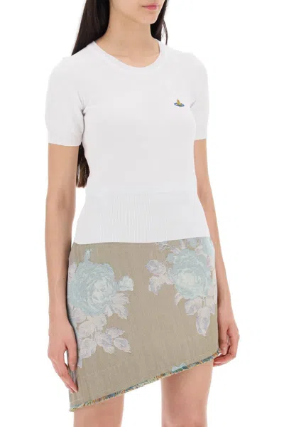 Shop Vivienne Westwood Bea Short Sleeve Sweater With Orb Embroidery In White