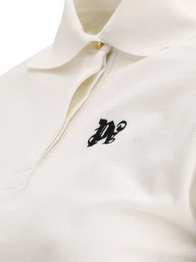 Shop Palm Angels "monogram Cropped" Polo Shirt In White