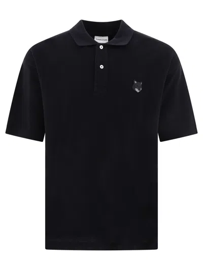 Shop Maison Kitsuné "tonal Fox Head" Polo Shirt In Black